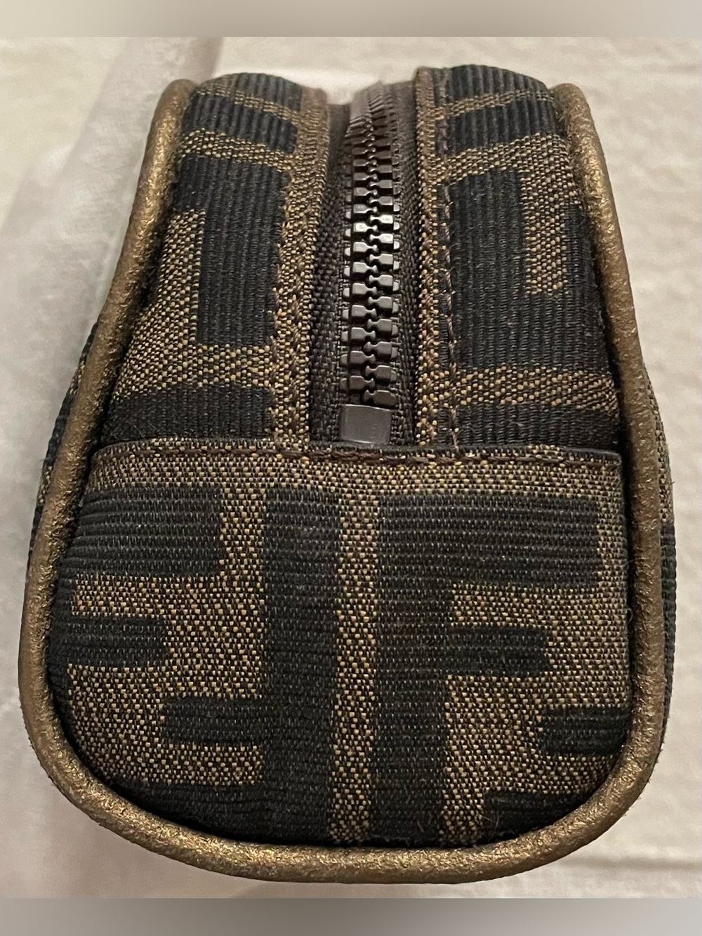 Fendi Authentic Vintage Brown and Black FF Monogram Pouch with Gold Trim - Picture 2 of 14